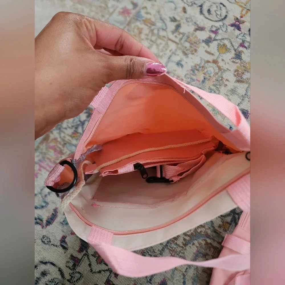 Pink Kawaii Backpack Pin Decor Multi Pocket School Bag OS